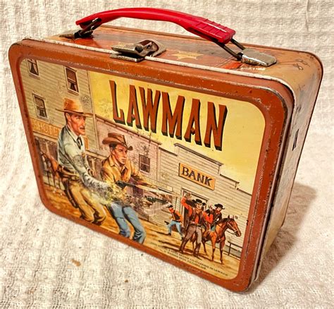 vintage lawman metal lunch box|Vintage 1961 LAWMAN Metal Lunch Box. No Thermos .